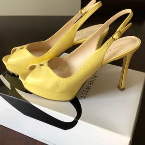 Nine West canary yellow sling back peep toe pumps